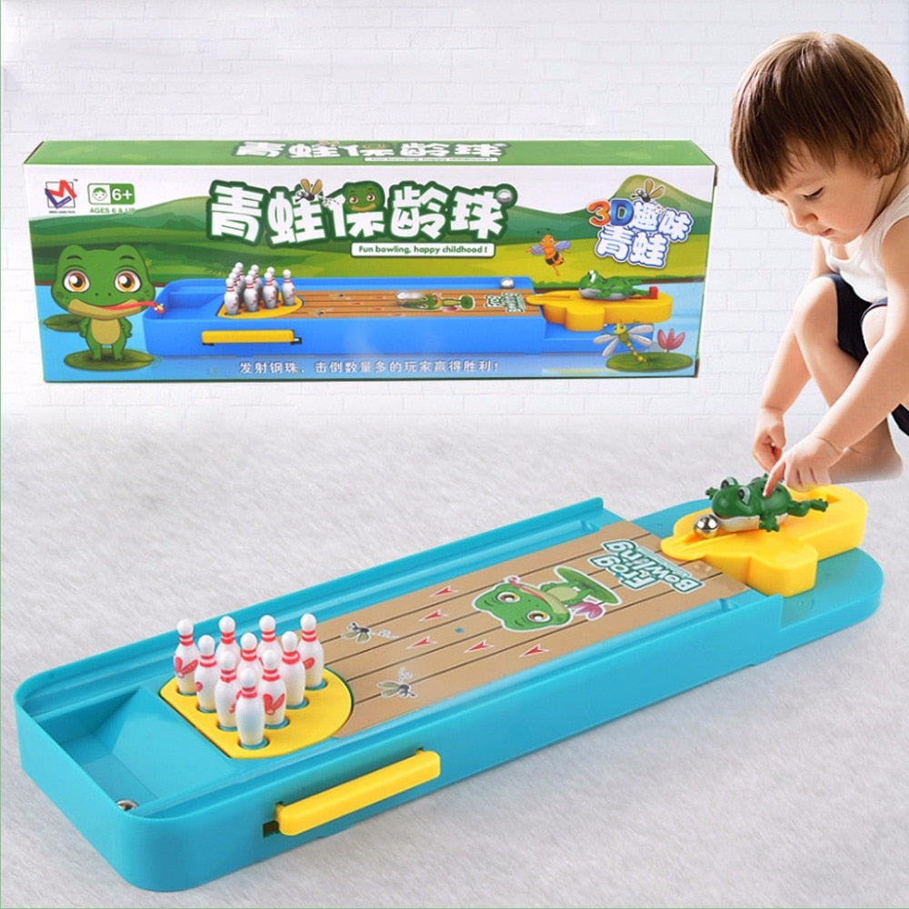 Children Mini Desktop Frog Bowling Toy Kits Portable Indoor Education Table Game Entertainment

